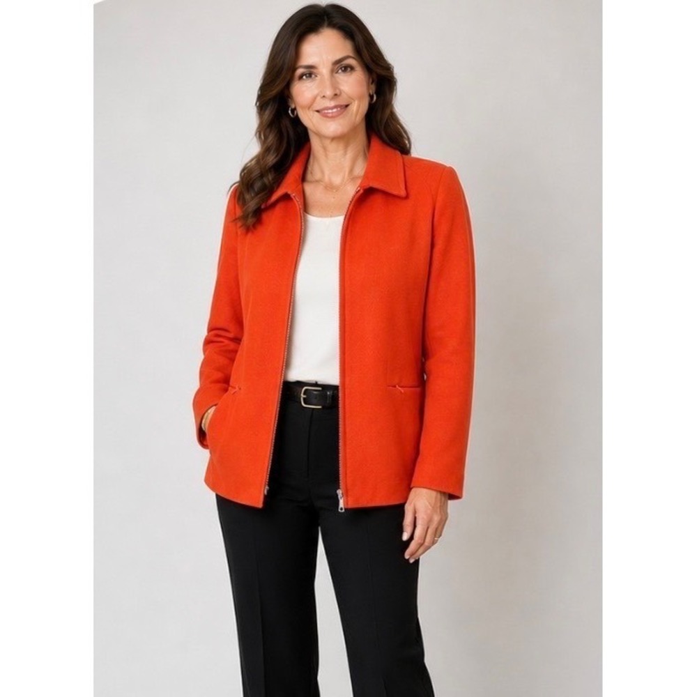 Harve Benard Orange Wool Cashmere Blend Zip Jacket Size 14 Professional Workwear